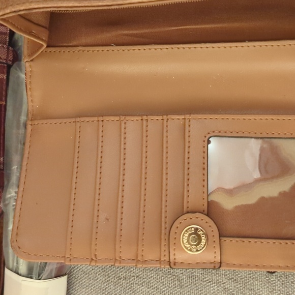 EUC Cato Satchel & wallet in brown w/ maroon, olive & tan plaid accents. - Picture 3 of 7